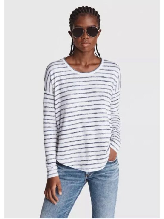 rag & bone Tops - Rag & Bone Knit Striped Long Sleeve Tee Womens M Gray White Drapey Fit